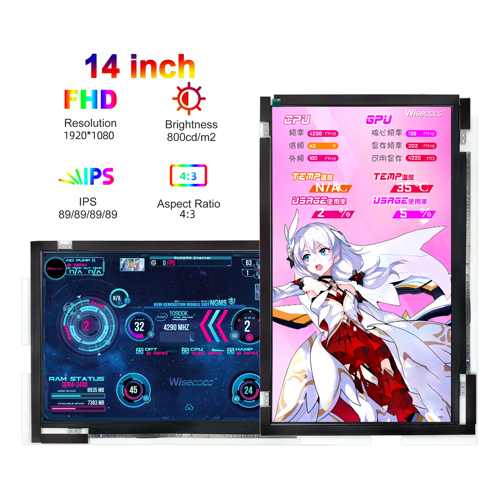 14 Inch 1920*1080 2K FHD IPS Display Secondary Screen For DIY Monitoring CPU GPU