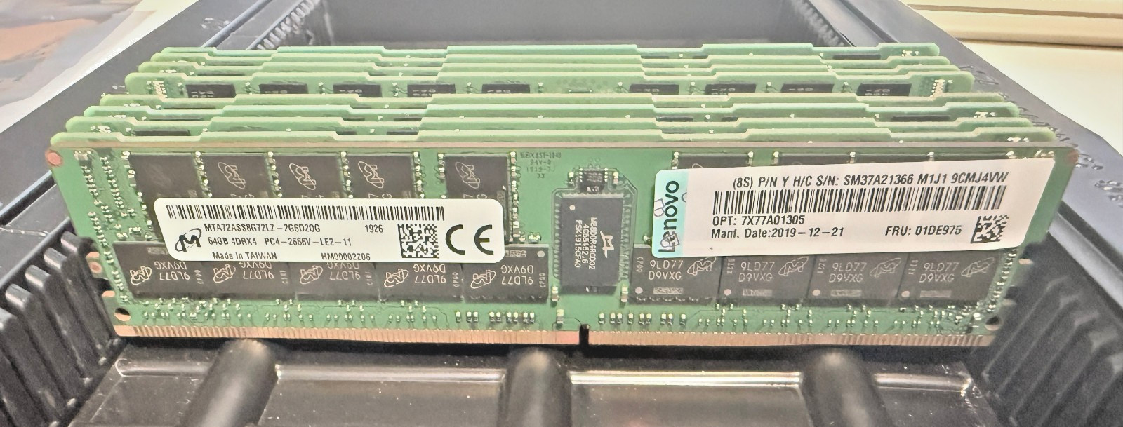 Set of 4x Micron 64GB 4DRX4 PC4-2666V-LE2-11 MTA72ASS8G72LZ RAM (256gb total)