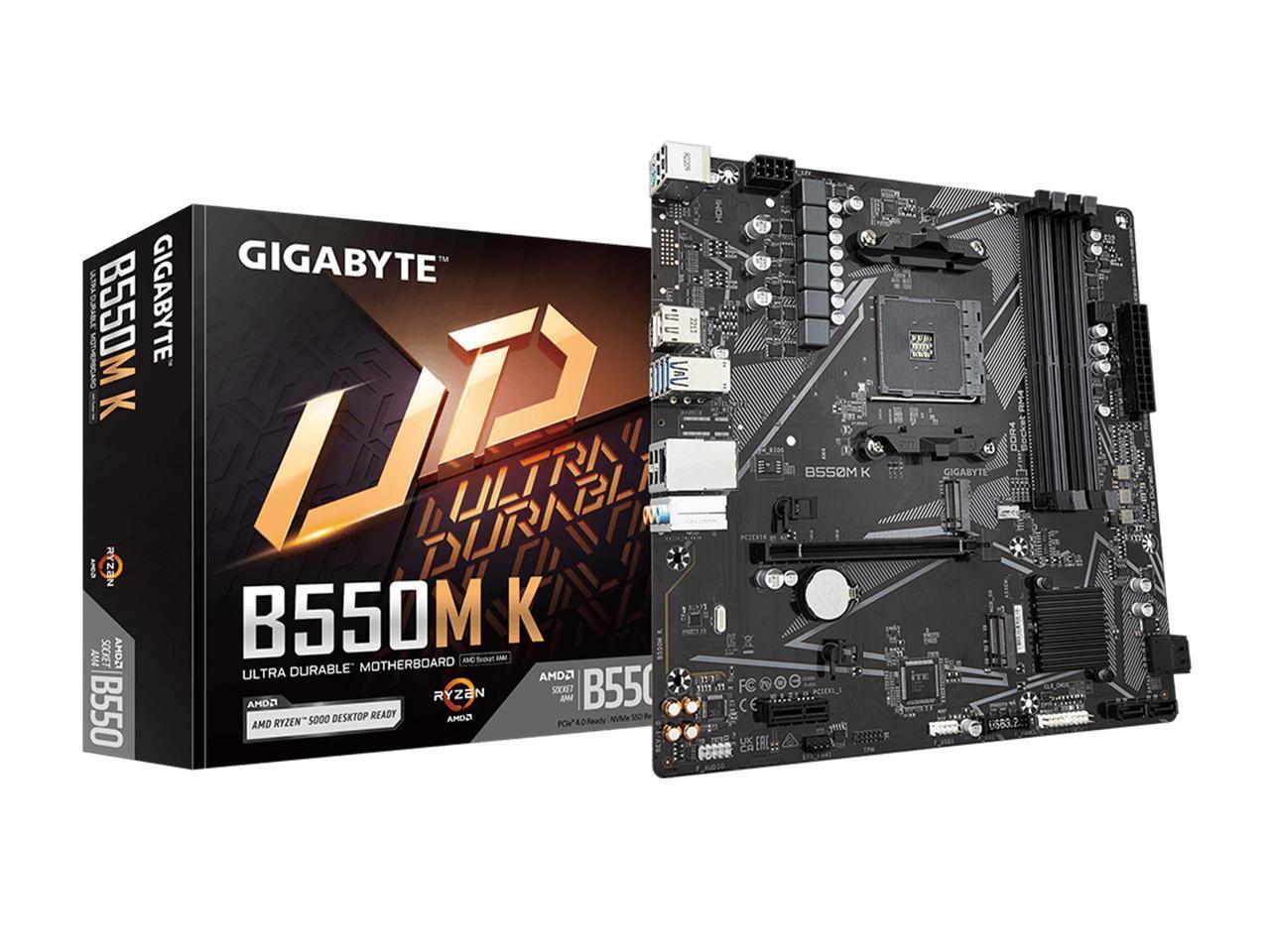 GIGABYTE B550M K AM4 AMD B550 Micro-ATX Motherboard with Dual M.2, SATA 6Gb/s, U