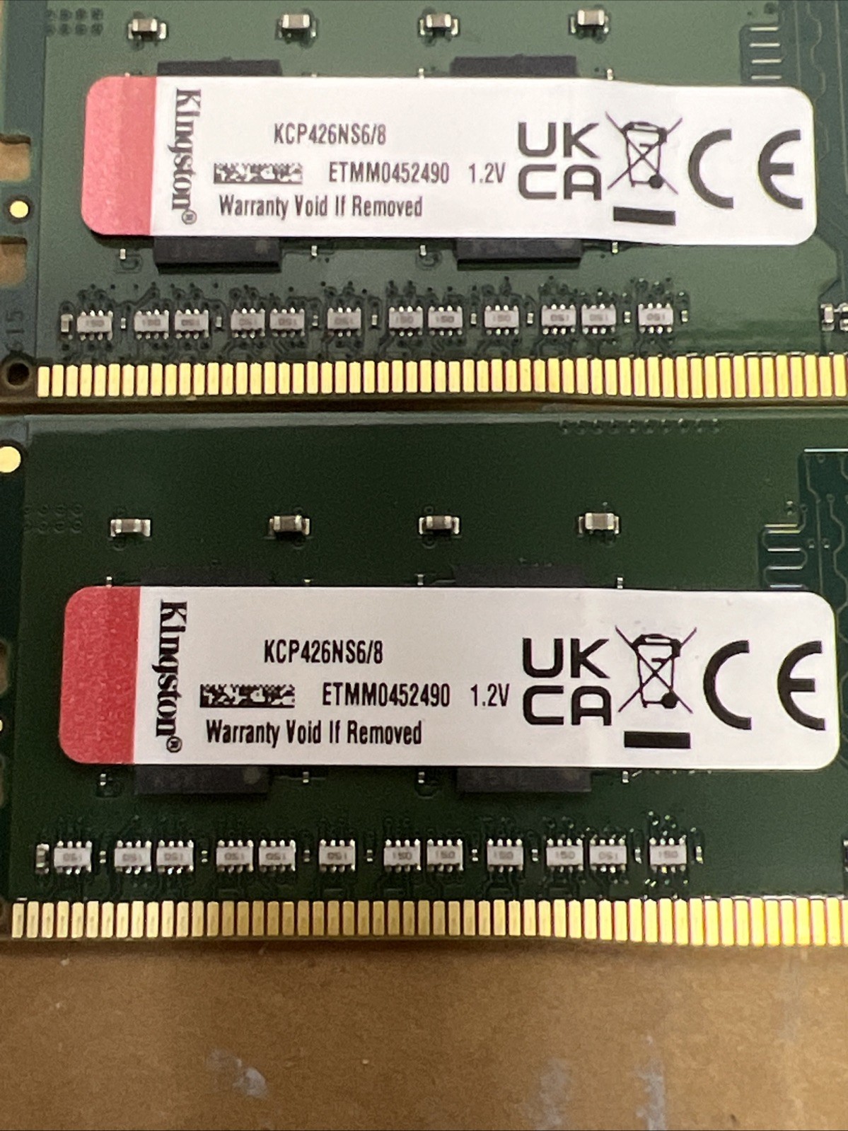 Lot of 4 Kingston KCP426NS68 8GB DDR4-2666 Desktop RAM 32GB Total