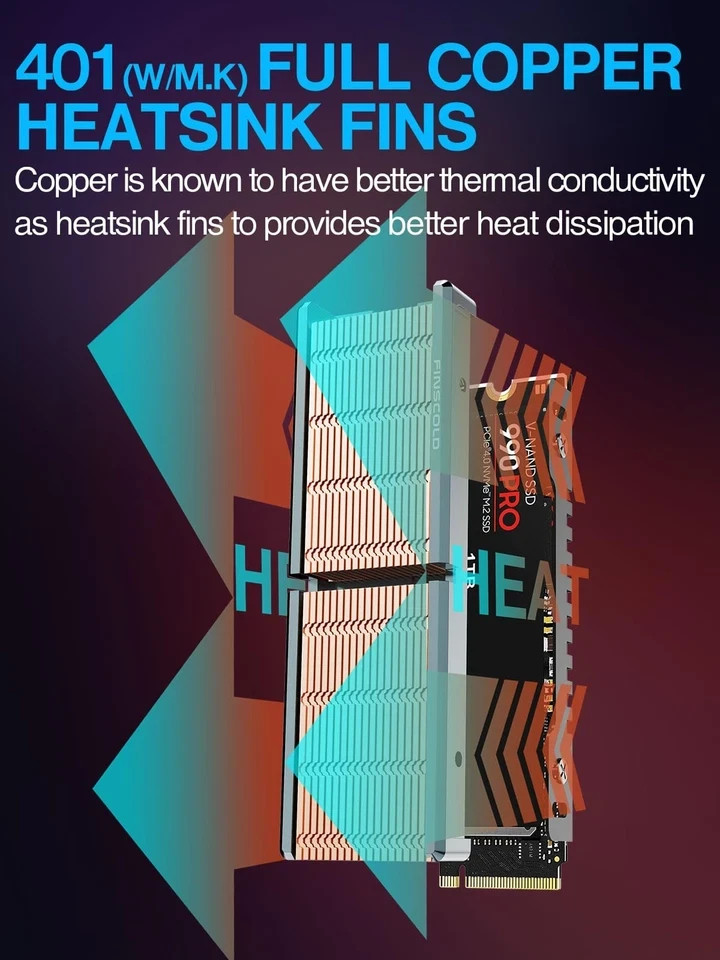 Copper M.2 HeatSink, Passive Nvme SSD Heatsinks with Copper Fins – Finscold Q80