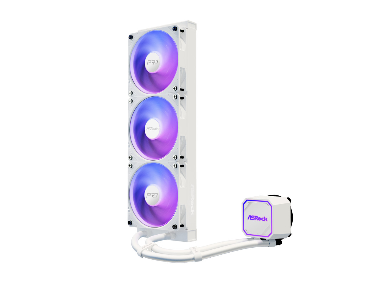 ASRock AIO PRO White 360 ARGB 27mm radiator, ARGB waterblock, ARGB Hub-lighting