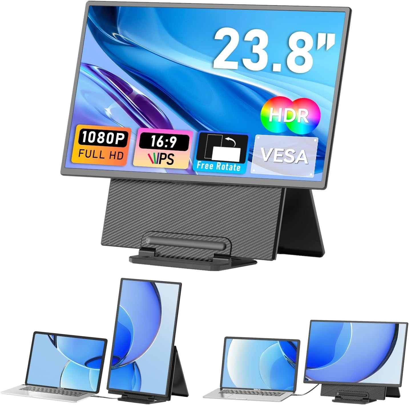 23.8″ Laptop Monitor Rotatable Stand VESA FHD IPS Plug & Play Portable KEFEYA D1