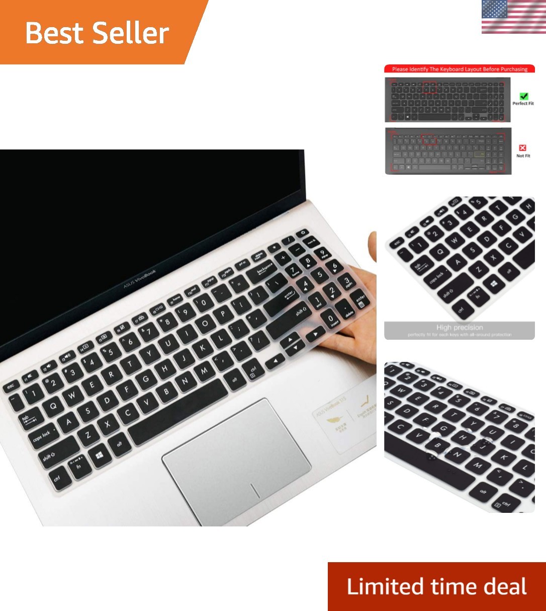 Eco-Friendly Water-Resistant Keyboard Cover for ASUS VivoBook 15.6” Laptops