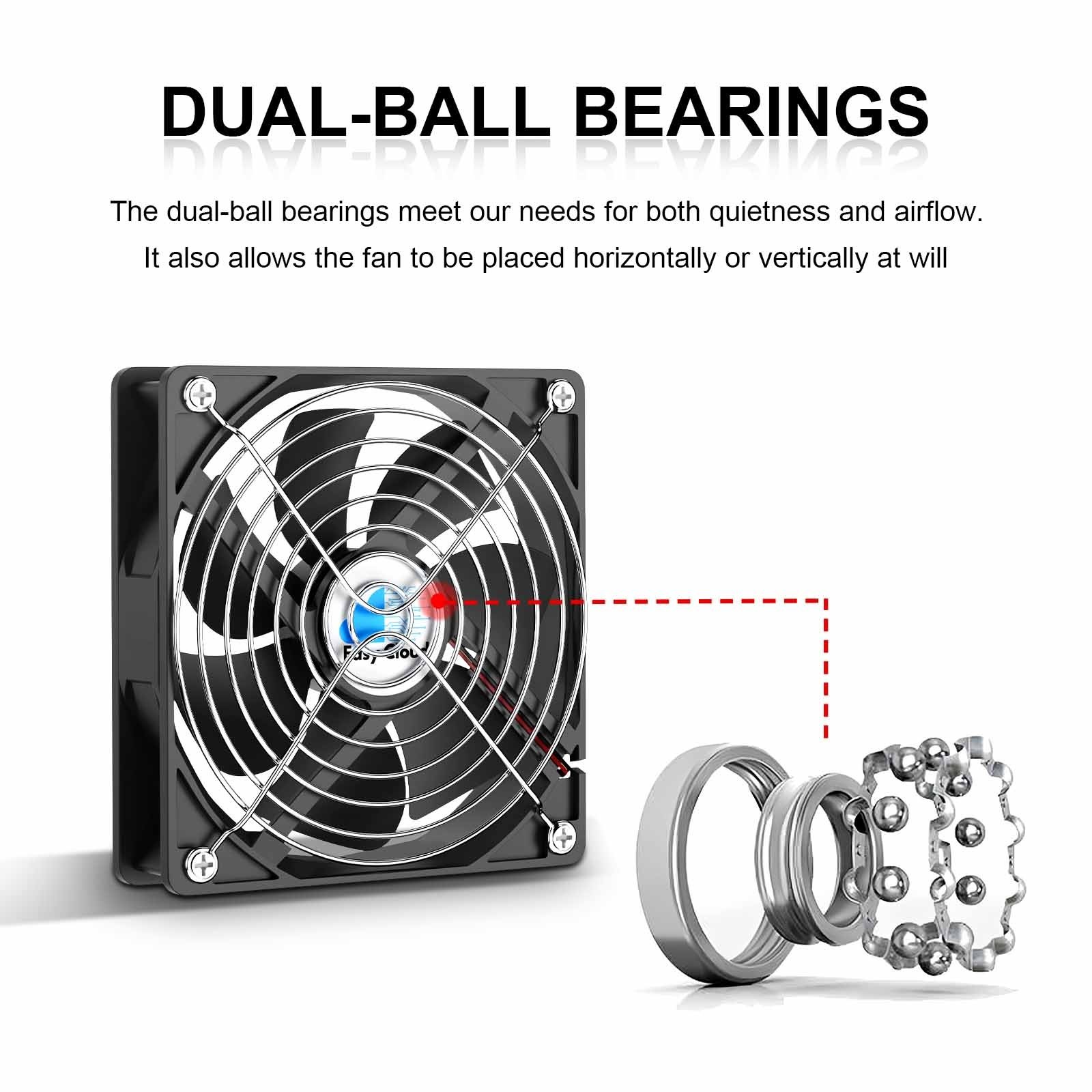 2 Pcs 120mm 12V 2-Pin DC Computer Fan 1800RPM Dual Ball Bearing 12 Volt
