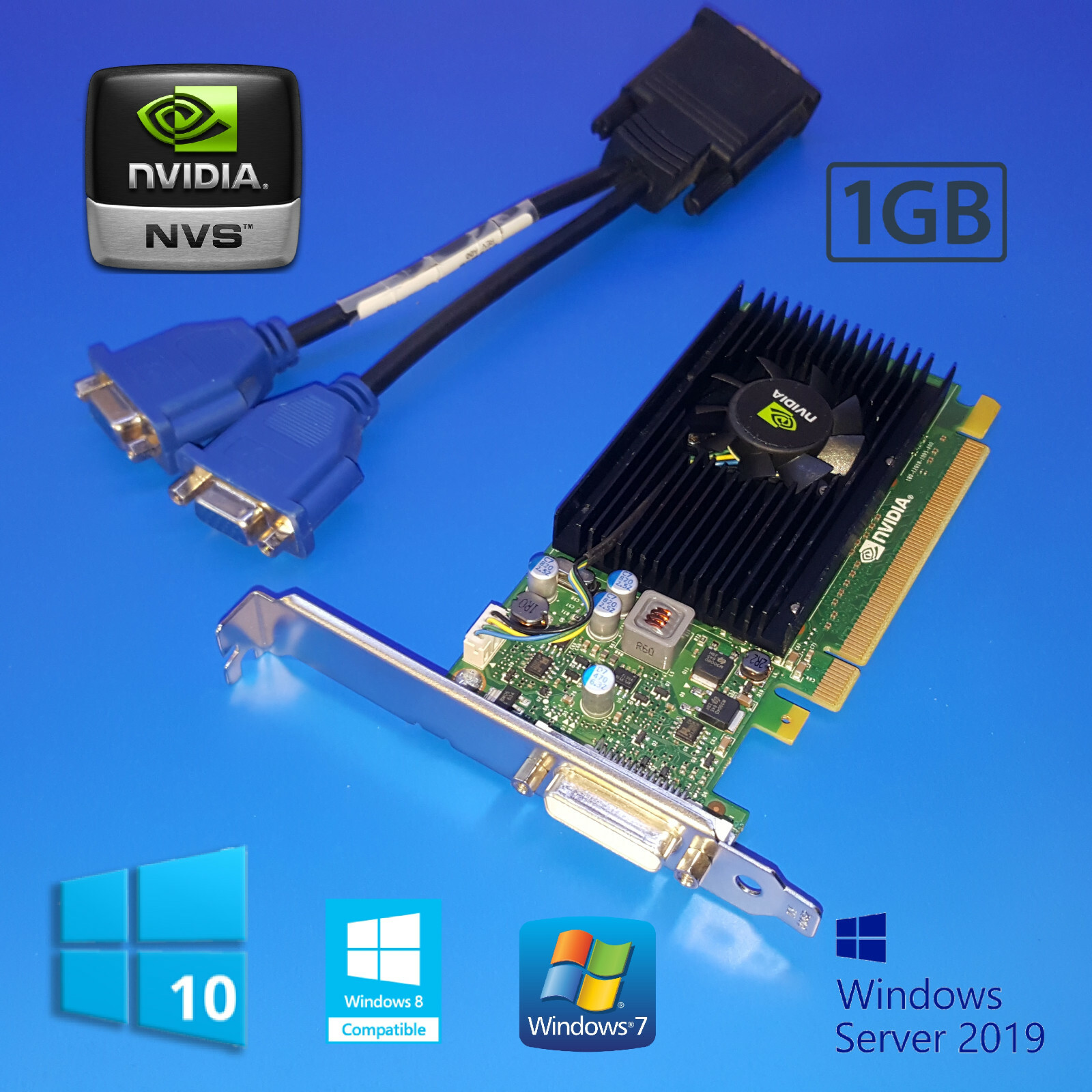 HP Nvidia Dual Monitor 1GB Windows 10 VGA DVI Full ATX PC Video Graphics Card