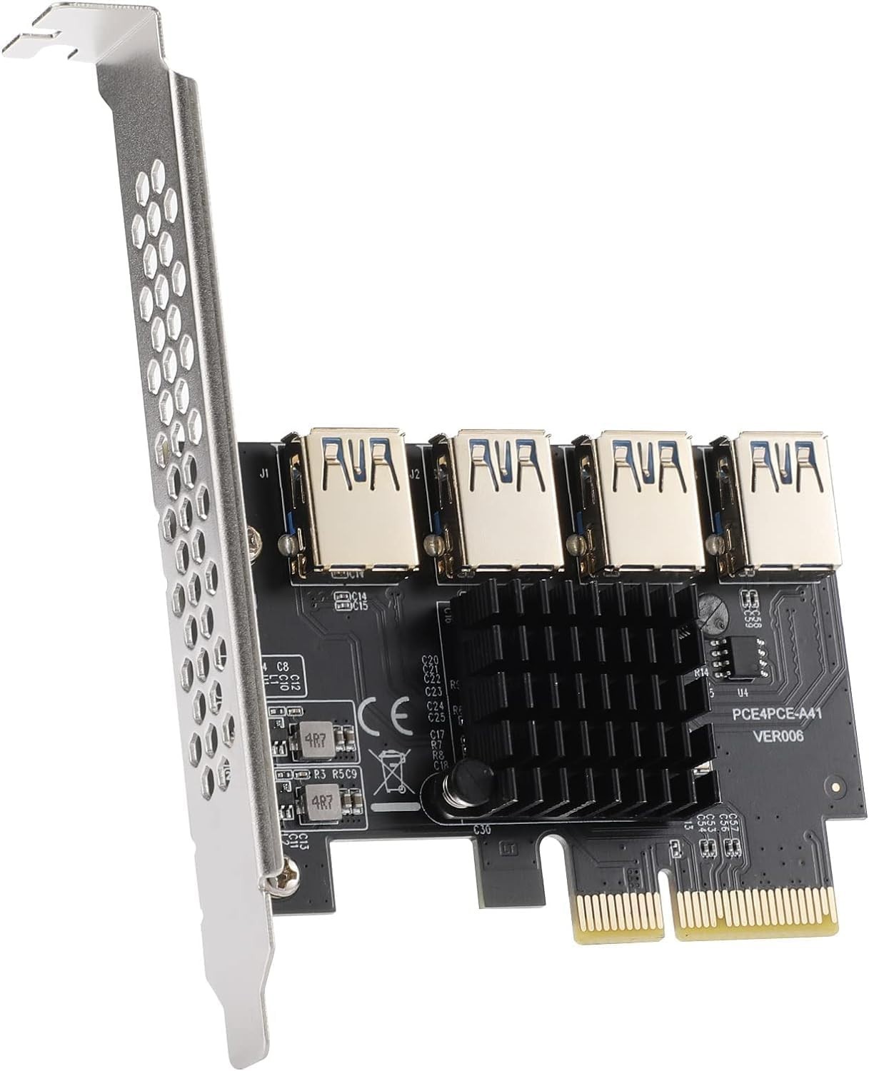 MZHOU PCIe X4 to 4-Port USB 3.0 Expansion Card Adapter for GPU Mining Riser Cabl