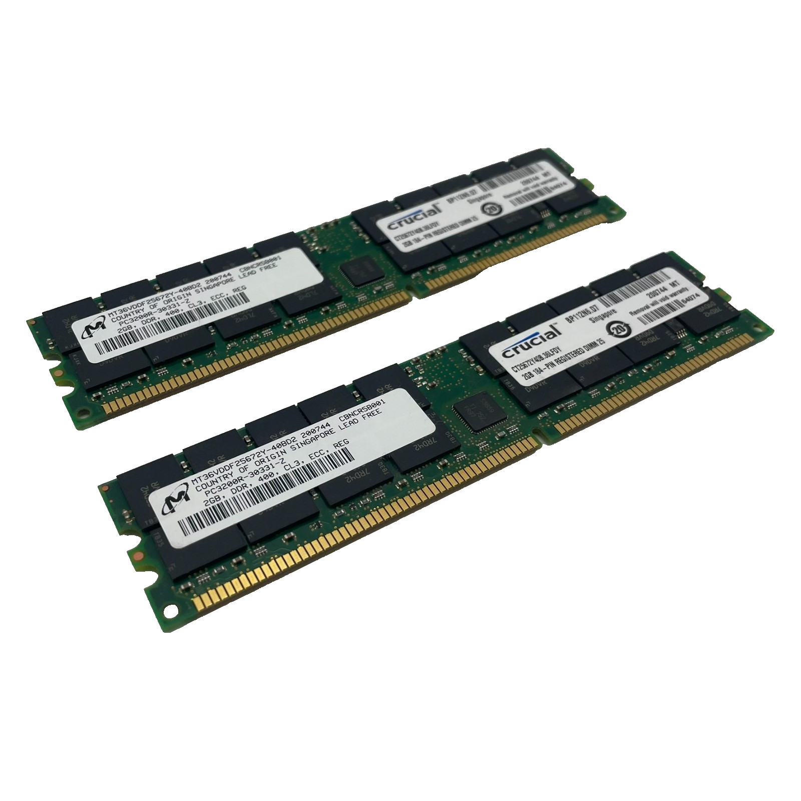 4GB Kit 2x2GB Crucial DDR ECC Registered PC3200R Server RAM CT25672Y40B