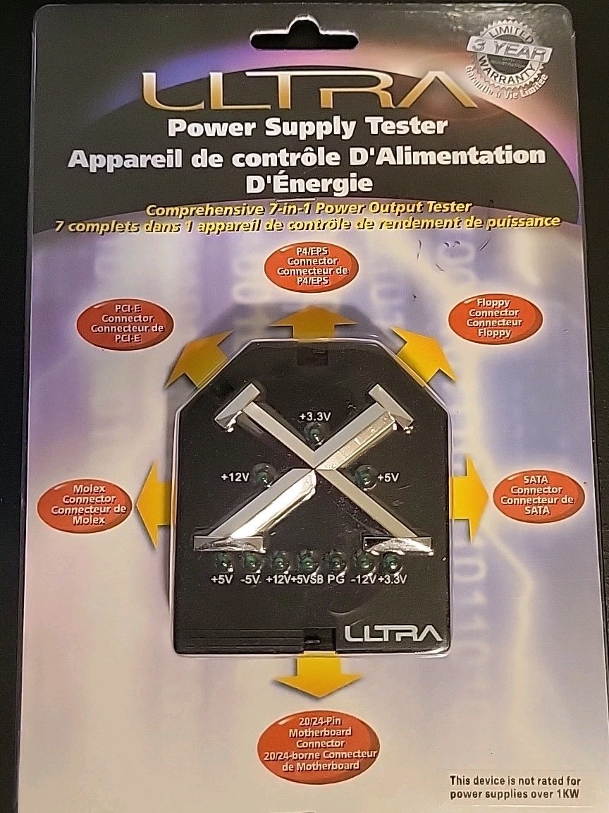 Ultra Power Supply Tester W/20-24 Pin ATX, 4/8 Pin Cpu, Sata PCI-E (OT011023-02)