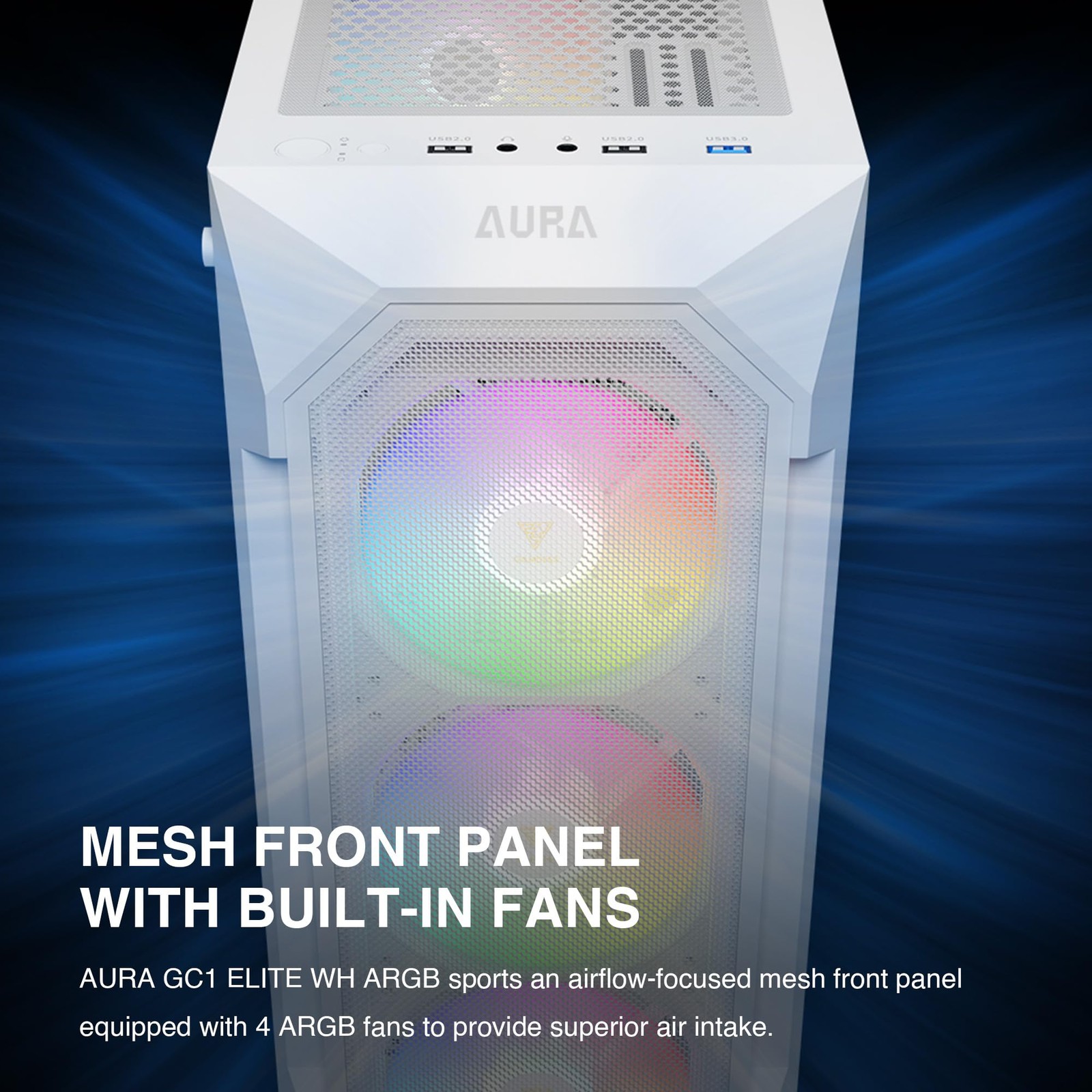 ATX Mid Tower Gaming PC Case with Tempered Glass and 4x 120mm Fans
