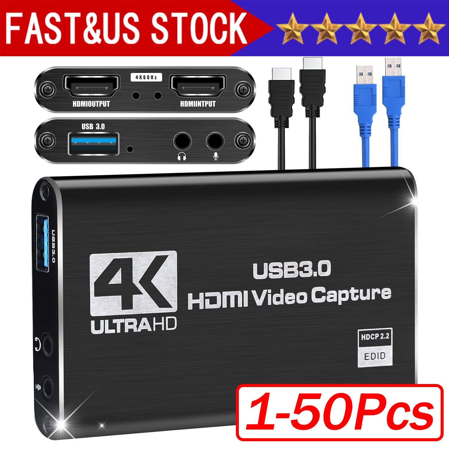 4K Audio Video Capture Card USB 3.0 HDMI Video Capture Device HD Recording Lot