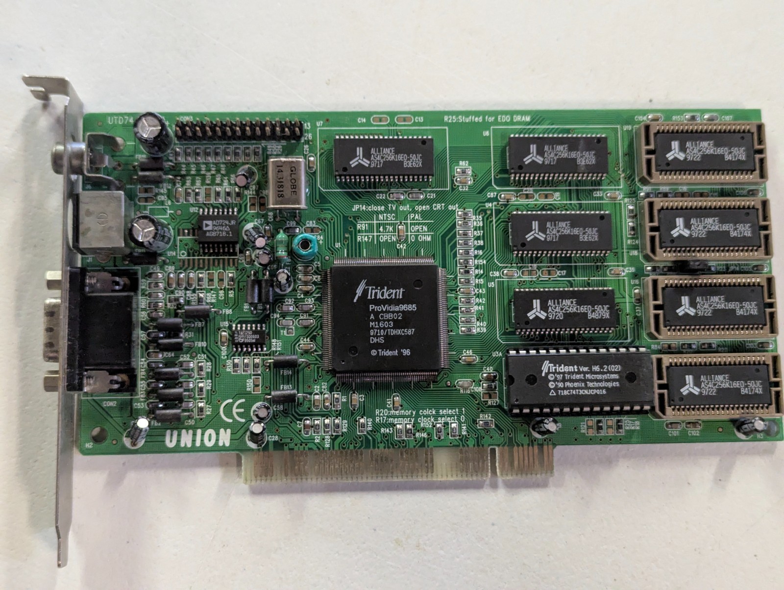 Union TD9685 Trident ProVidia 9685 PCI Graphics Card VGA S-Video RCA 4MB