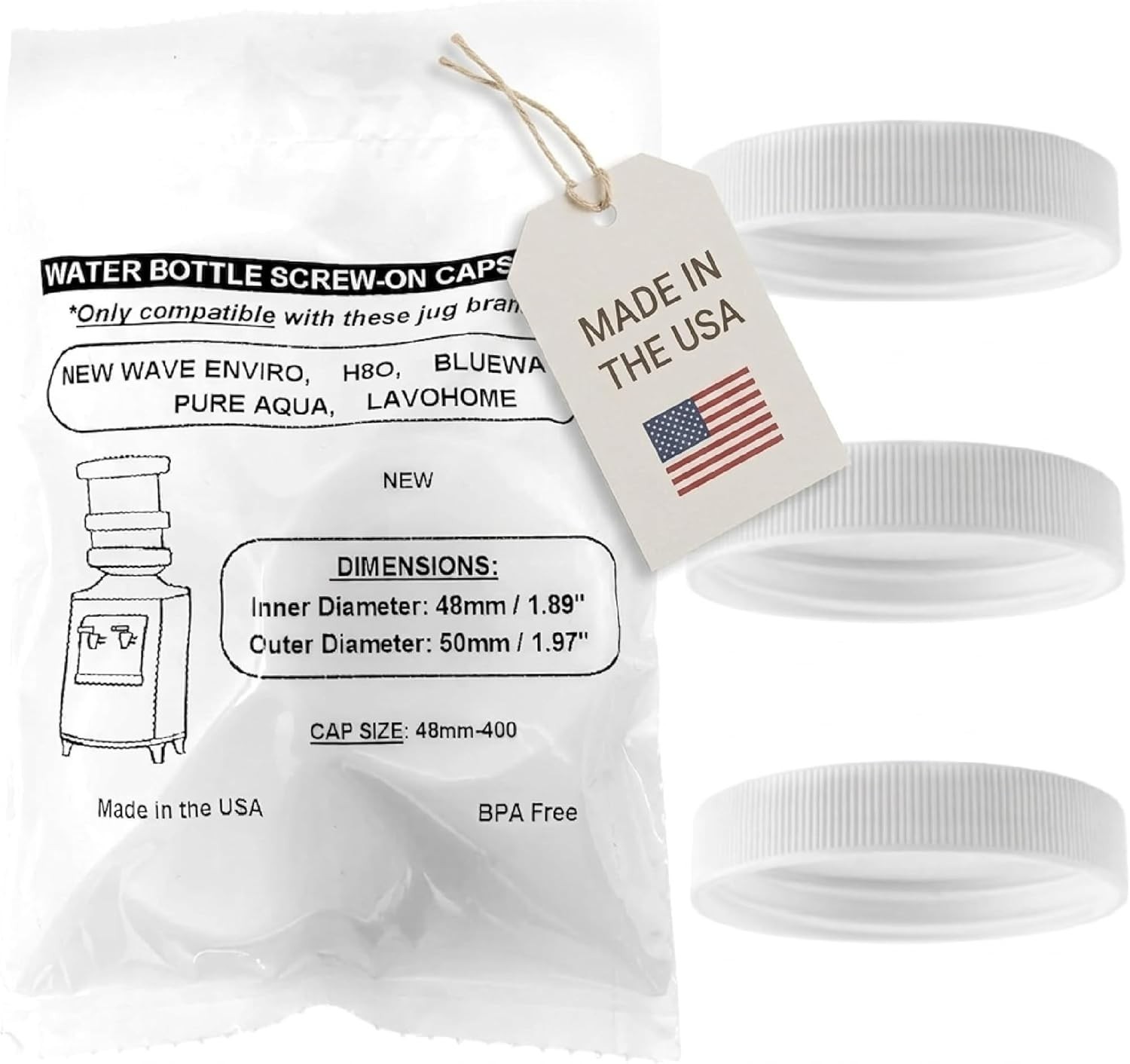 Versatile 3-Pack of 48mm Screw Caps for Plastic Water Dispensers – Leak-Proof