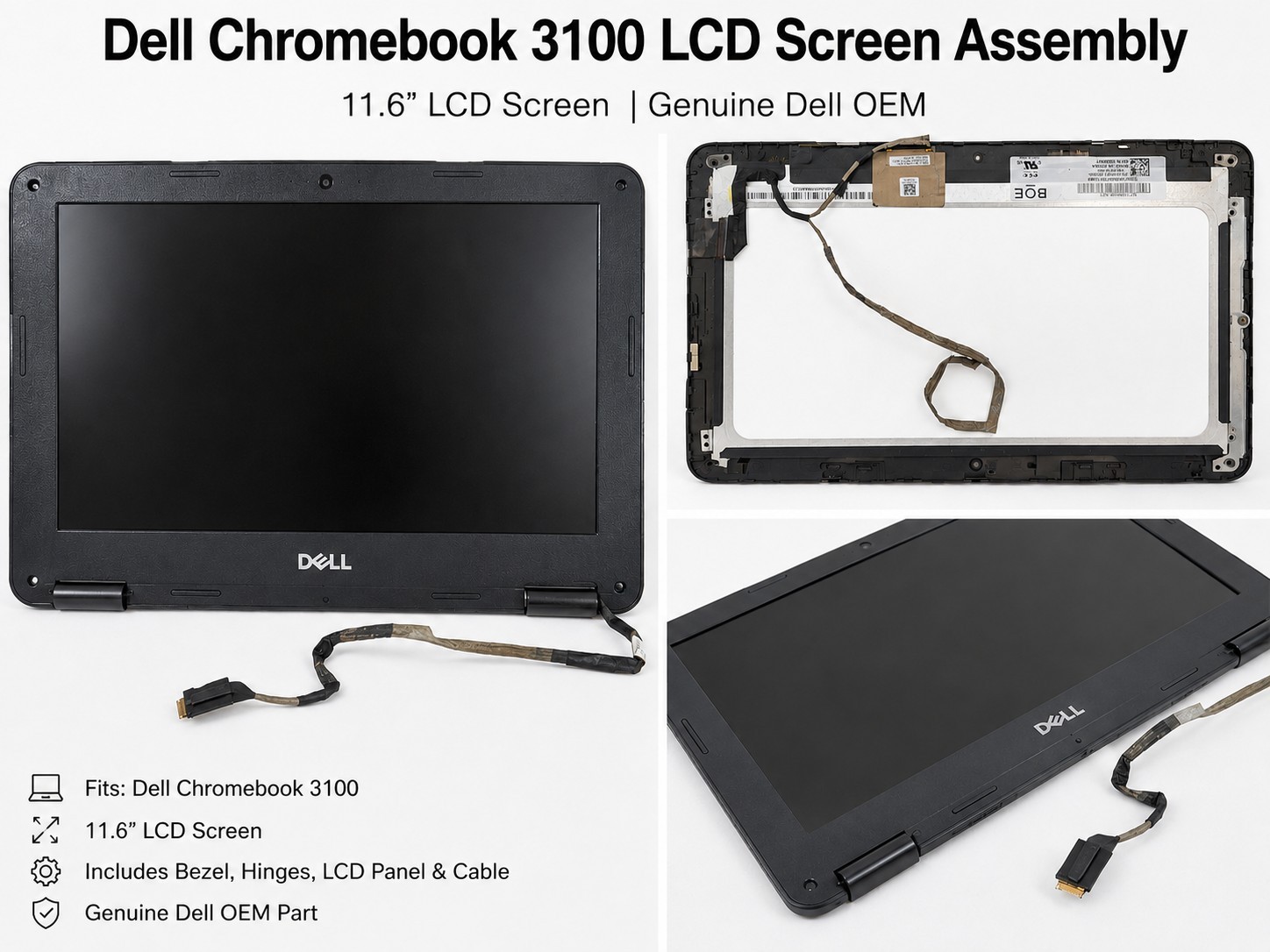 Dell Chromebook 3100 LCD Screen Assembly 11.6″ 1366×768 Matte 16:9 Black