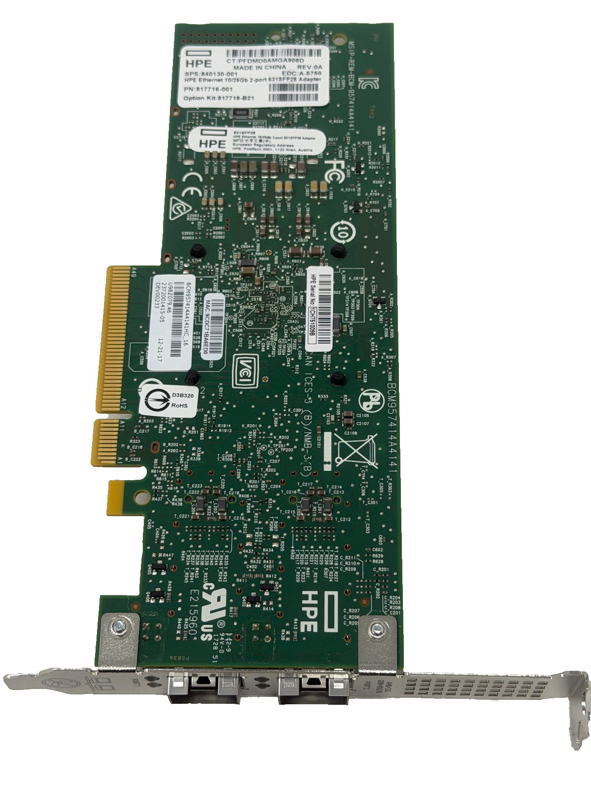 HP 817718-B21 Ethernet 10/25Gbps 2-Port PCIe 631SFP28 Network Adapter 840130-001