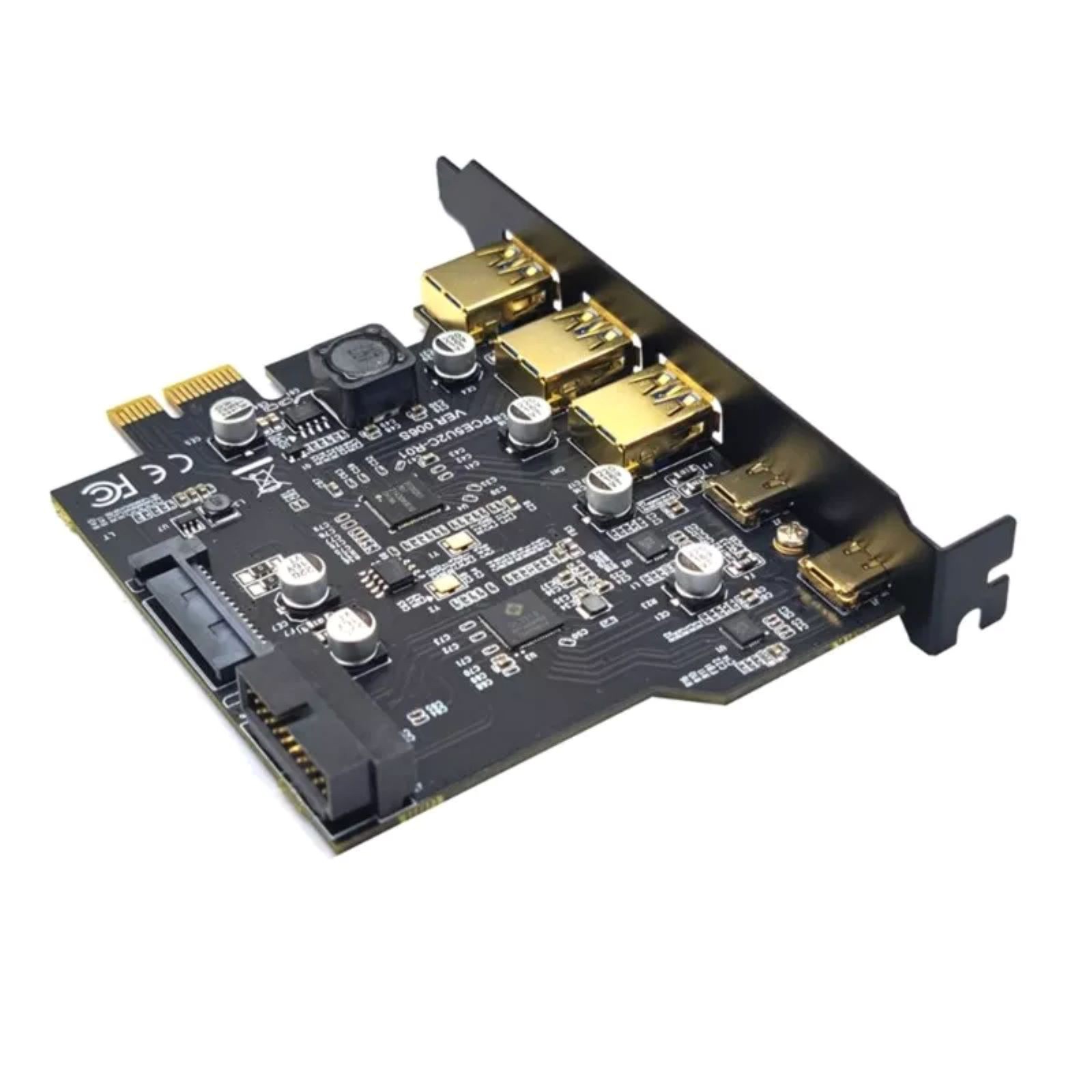 USB 3.2 GEN1 PCIE Expansion Card 5-Ports 2*Type-C 3*USB-A 19-Pin Converter 5Gbps