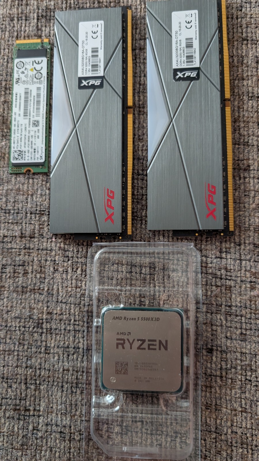 Ryzen 5500X3D 16GB DDR4 XPG RAM 1TB SK Hynix SSD M.2 NVMe Combo