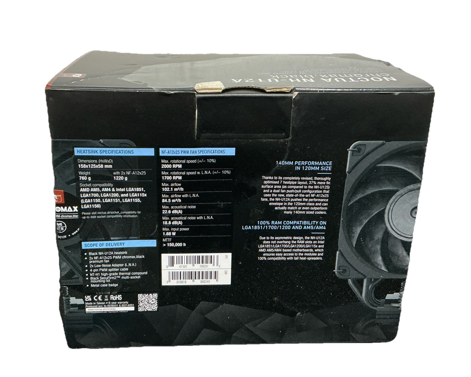Noctua NH-U12A Chromax.Black 120mm Single-Tower CPU Cooler Black