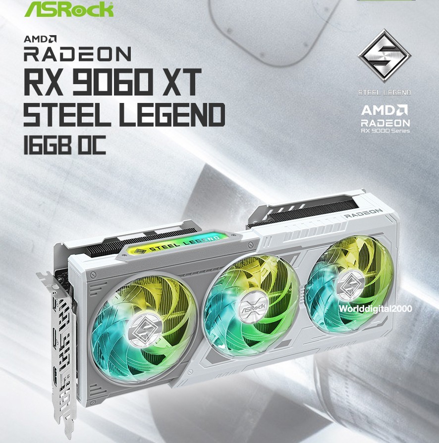 ASRock AMD Radeon RX 9060 XT Steel Legend 16GB OC SilentCooling Metal Back Plate