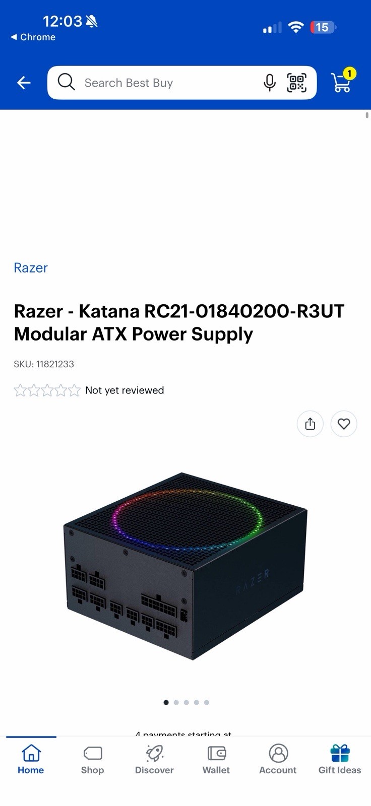 Razer Katana 850 W ATX 80 PLUS PLATINUM Certified Full Modular Power Supplies