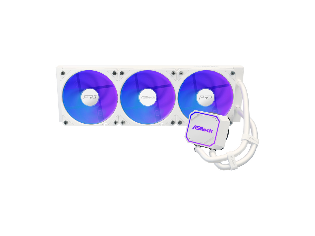 ASRock AIO PRO White 360 ARGB 27mm radiator, ARGB waterblock, ARGB Hub-lighting