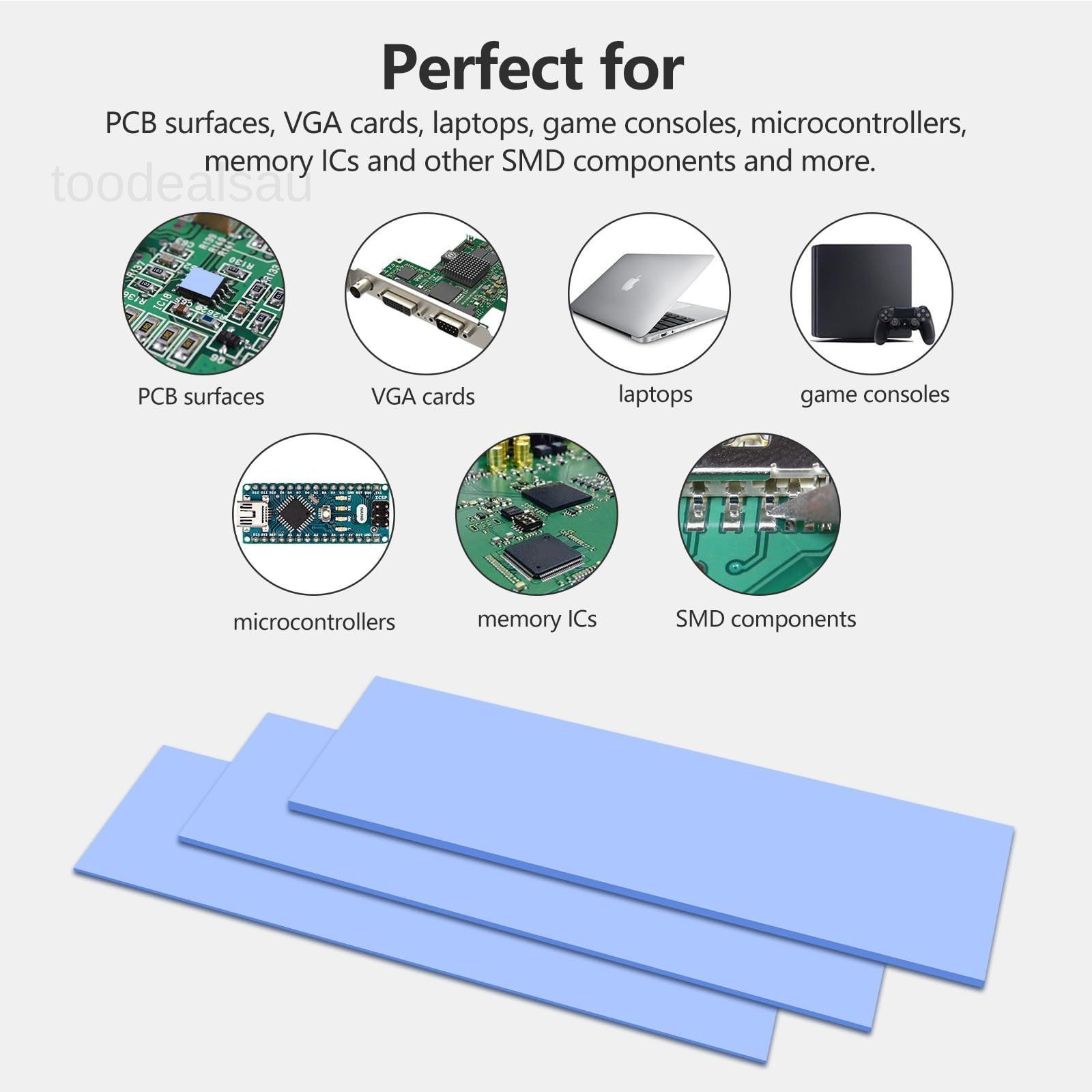 30PCS Silicone Thermal Pads GPU, Reusable CPU Blue 0.5mm/ 1mm/ 1.5mm
