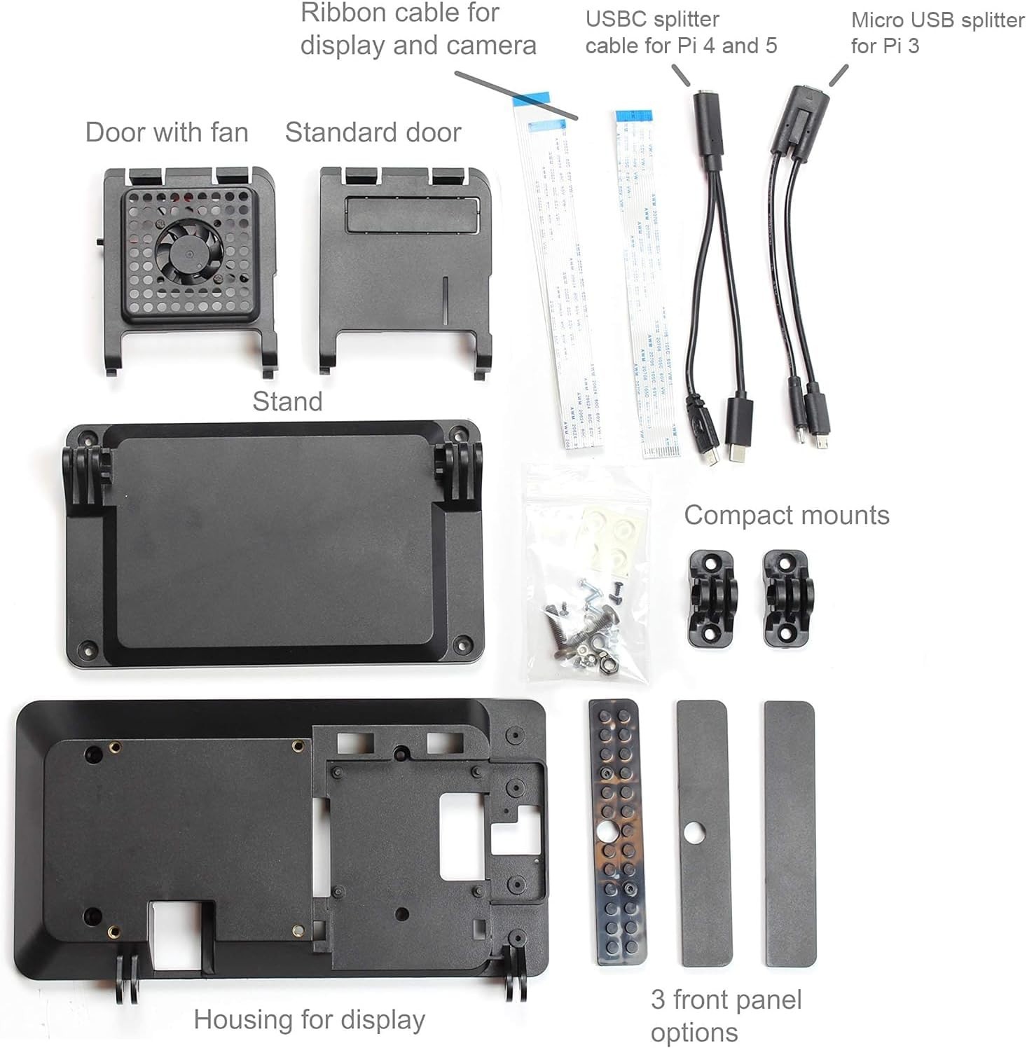 SmartiPi Touch 2 Case for Raspberry Pi 3, 4, 5 with Cooling Fan – Black
