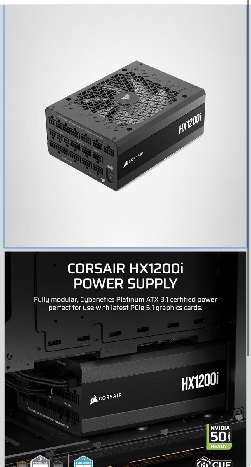 CORSAIR HX1200i (2025) Fully Modular Ultra-Low Noise ATX Power Supply Platinum