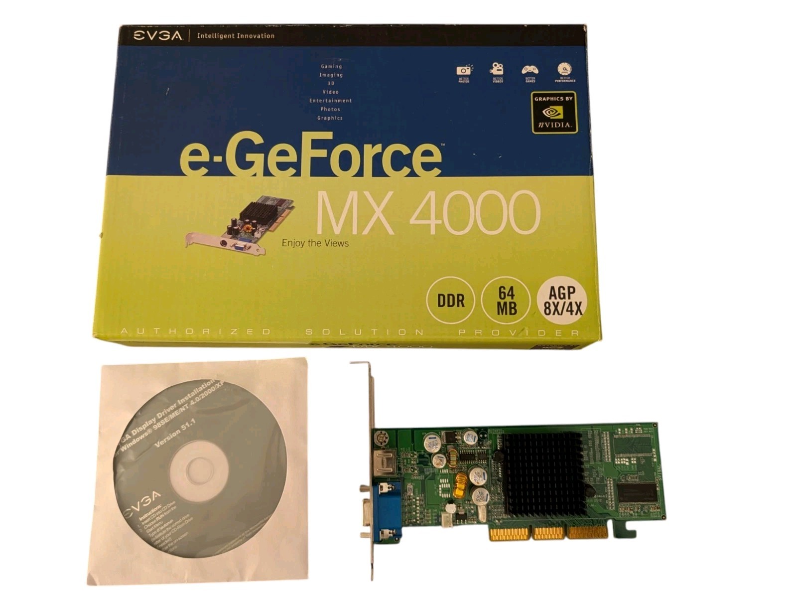 EVGA e-GeForce MX 4000 DDR 64mb AGP 8X/4X Graphics Card Computer IN BOX