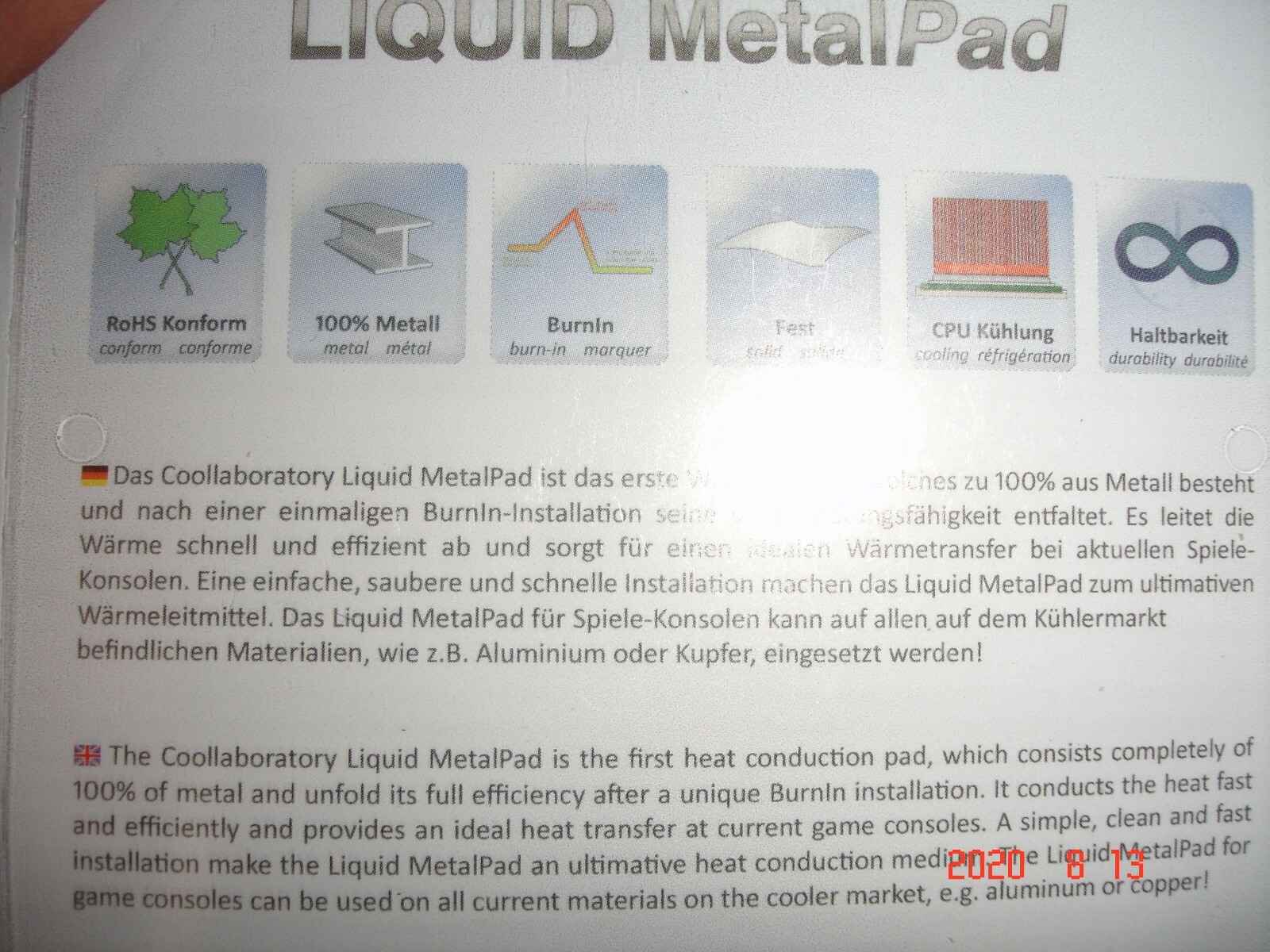Coollaboratory Liquid Pro Thermal Compound Metal Pad for GPU 20x20mm NVIDIA/ATI