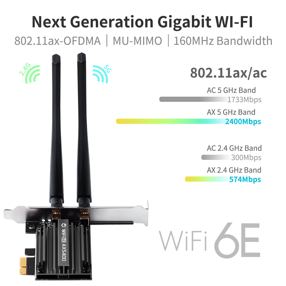 AX5400 WiFi 6E PCIe Card for Gaming Desktop 5400Mbps Tri-Band Bluetooth 5.3 6GHz