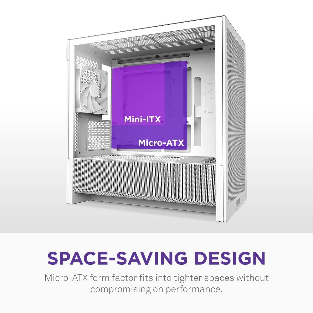 NZXT – H3 Flow Micro-ATX High-Airflow PC Case – White