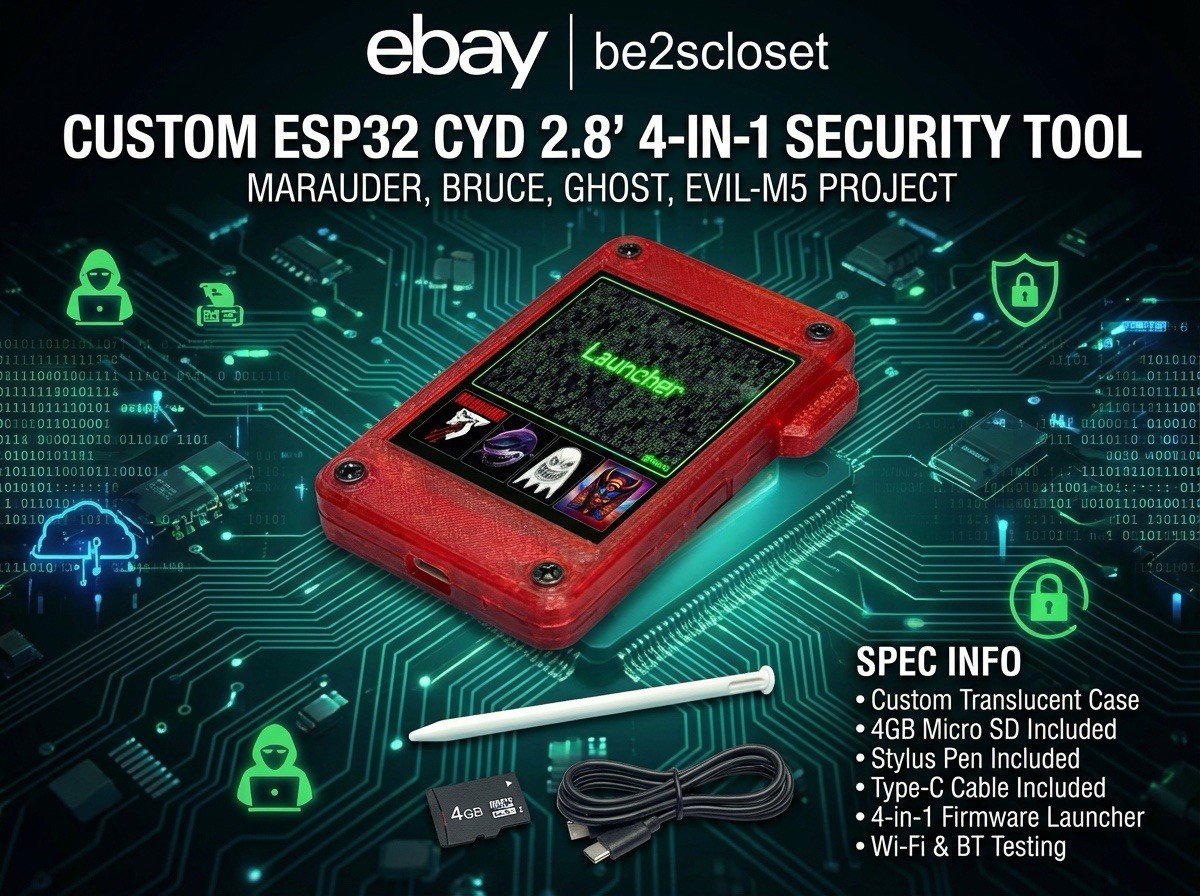 ESP32 2.8’ 9-in-1/Marauder+Bruce+Evil-M5Project+HALEHOUND+ Porkchop Pentest✅