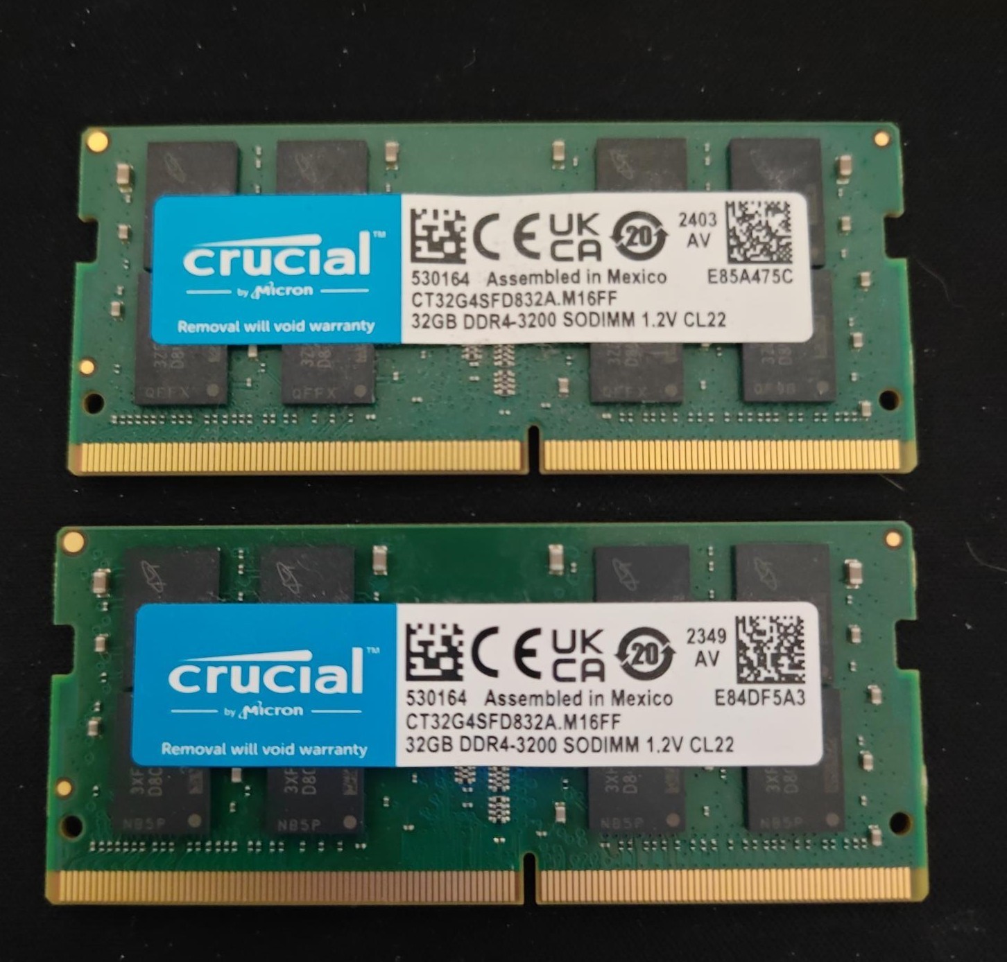 Used Crucial 64GB Kit (2 x 32GB) DDR4-3200 SODIMM Memory