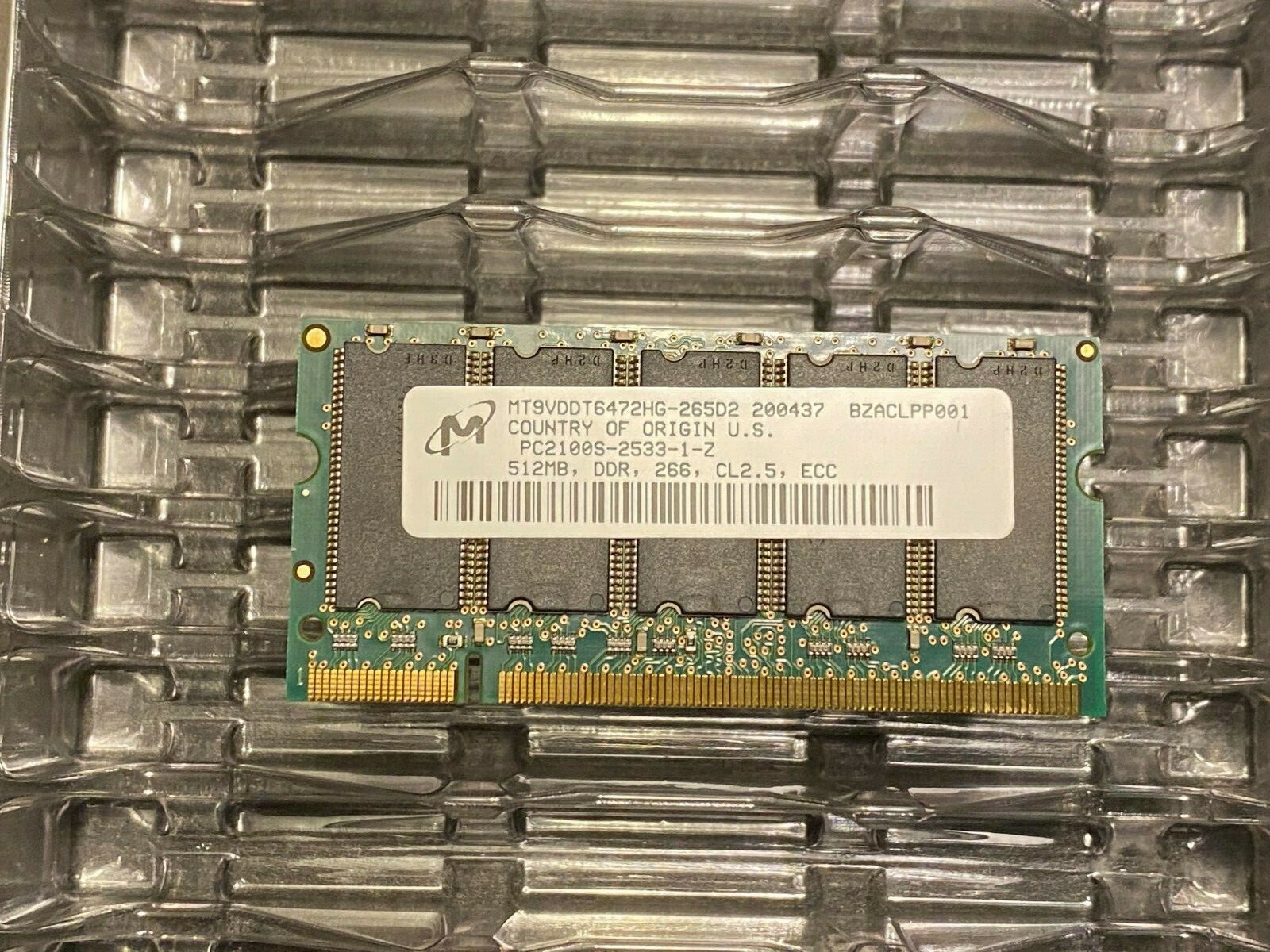 Micron 512MB PC2100E DDR 266 CL2.5 ECC Unbuffered SODIMM MT9VDDT6472HG-265D2