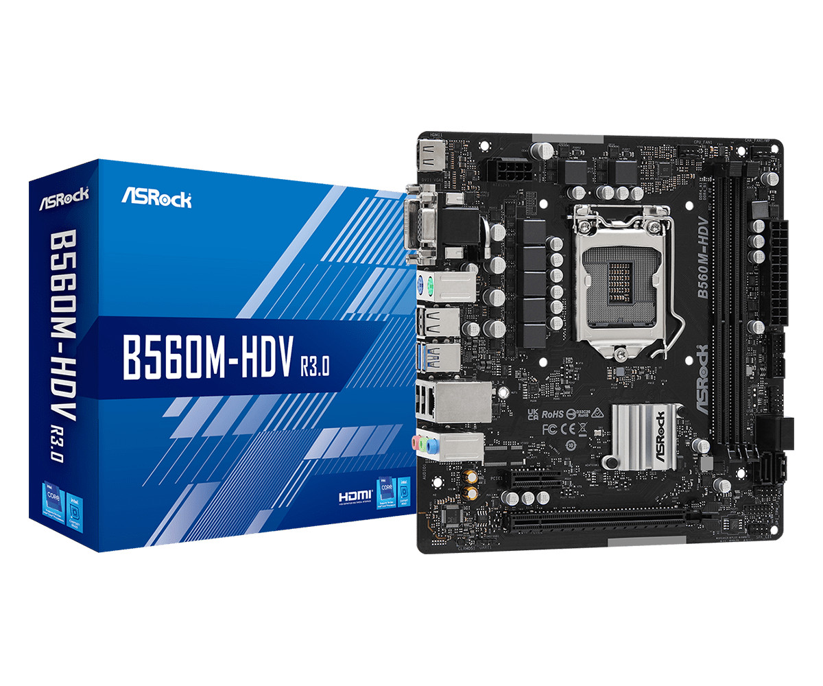 ASRock B560M -HDV R3.0 Intel 10/11th Gen (LGA1200) MicroATX Motherboard NO M.2