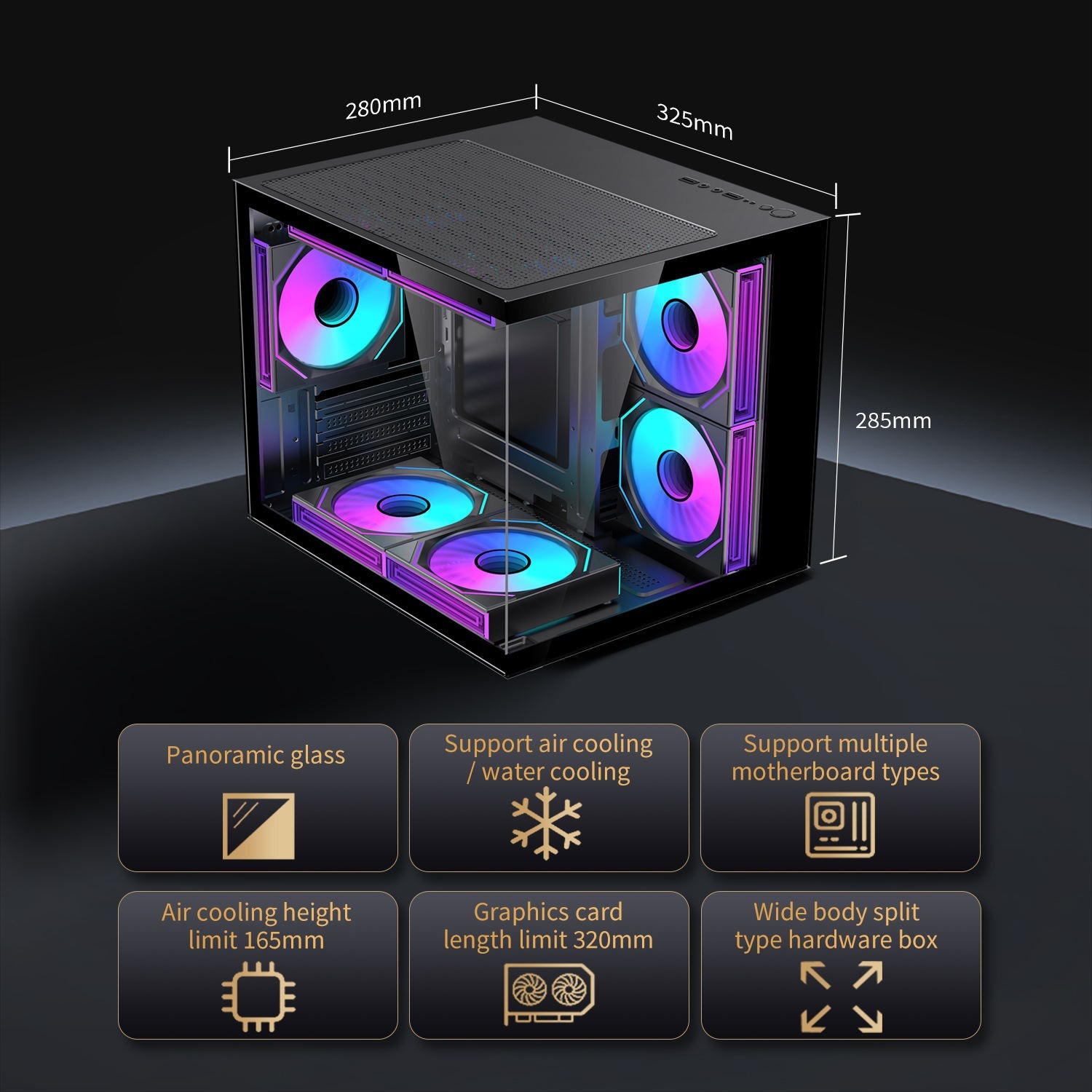 LOVINGCOOL ARGB GAMING PC MATX CASE – TEMPERED GLASS with 3 FANS
