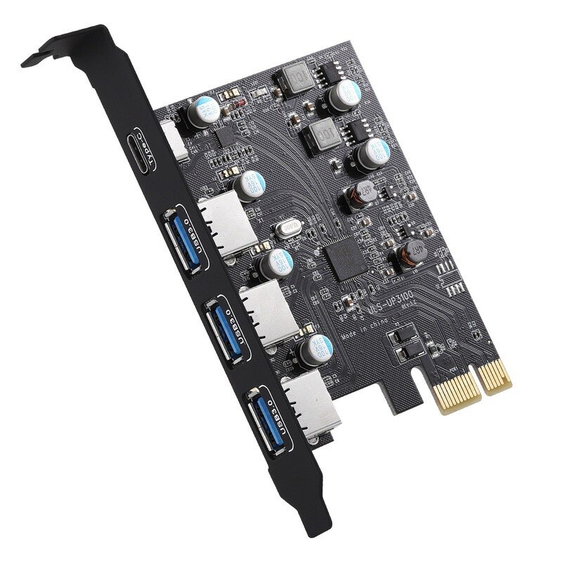 PCIE X1 To 3 Ports USB3.0+Type C Adapter Card No Power Supply FL1100 Chip