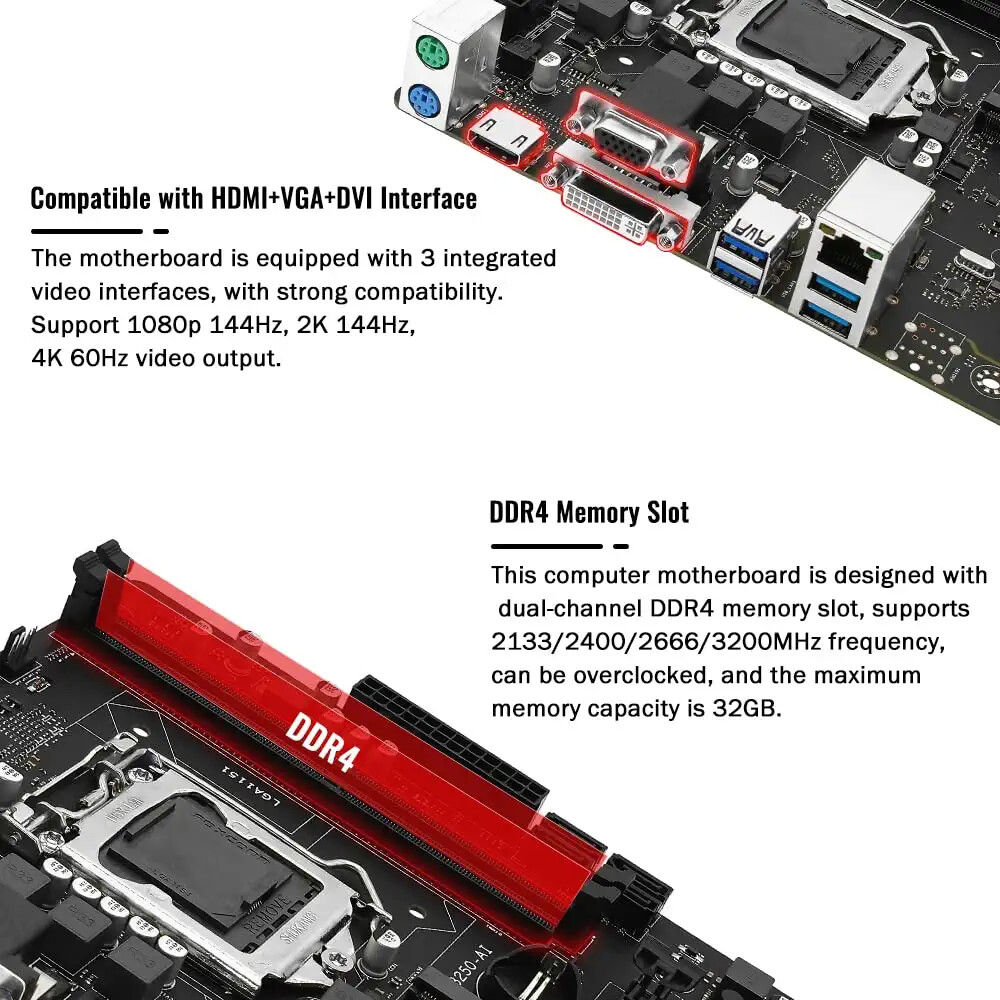 B250 Mining Motherboard LGA 1151 DDR4 RAM with 12 GPU Slots for BTC/ETH/ZEC/ETC