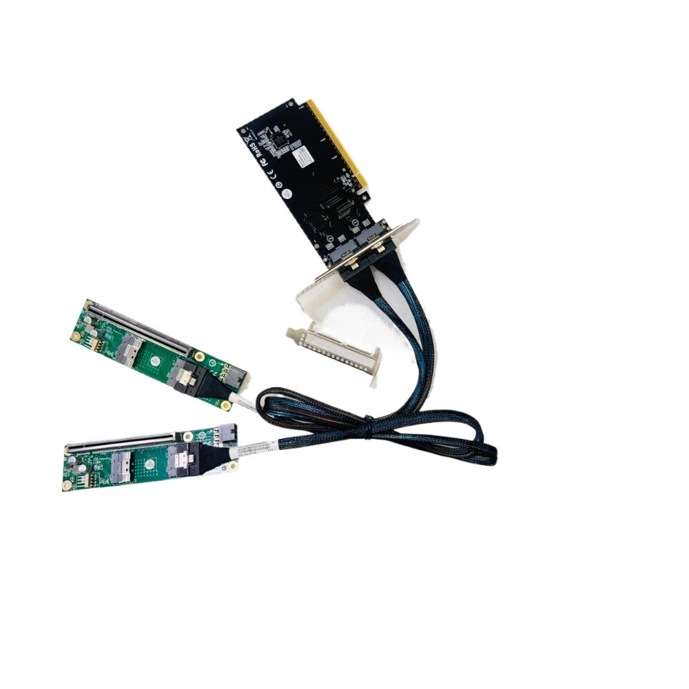 External PCI-E 4.0 X16 to SlimSAS SFF-8654 Adapter 2*PCI-E X8 +2*Baseplate Cable