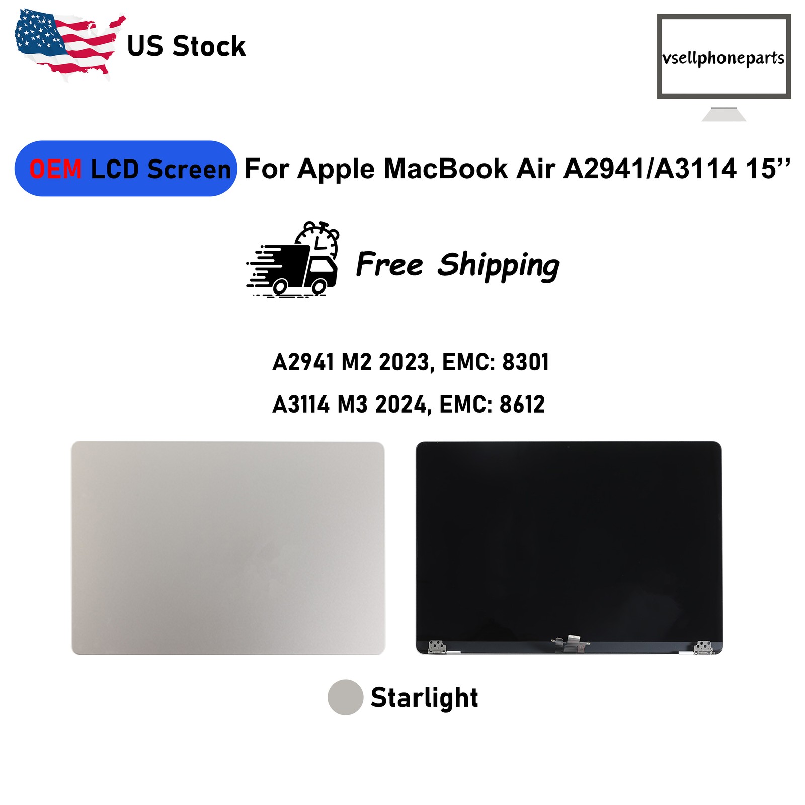 OEM For Apple MacBook Air A2941/A3114 15” LCD Display Screen Starlight