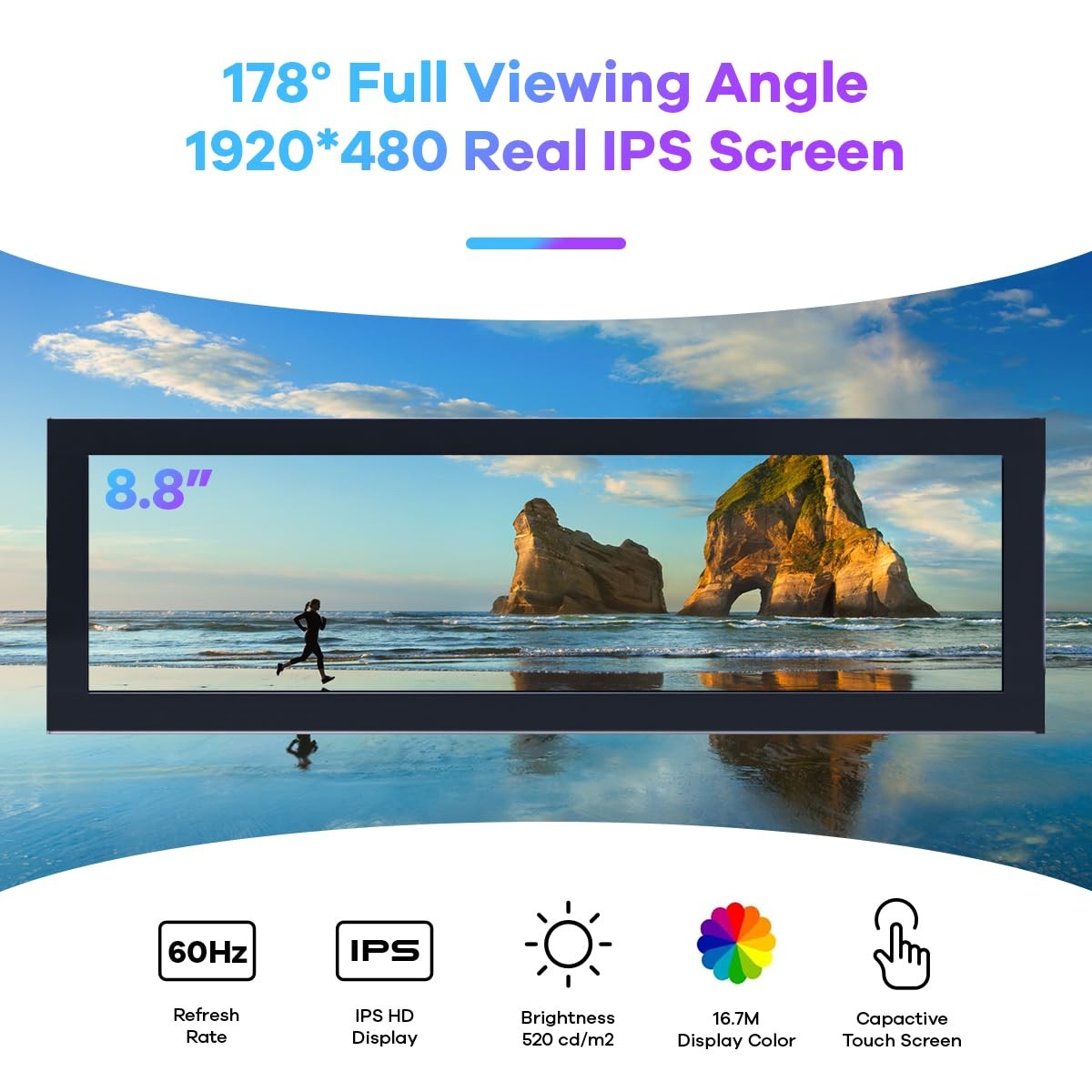 8.8 Inch Touchscreen Computer Secondary Screen 1920×480 FHD IPS LCD Display f…