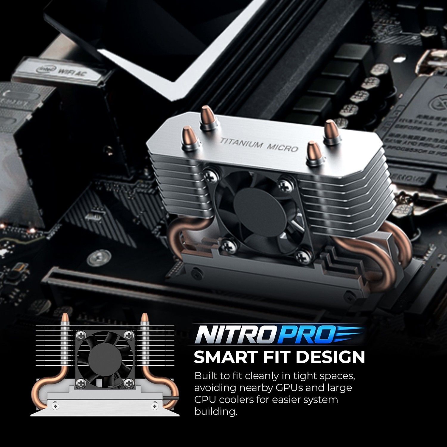 Titanium Micro Nitro Pro M.2 NVMe Heatsink, 2280 Dual Cooler Heatsink with 30mm