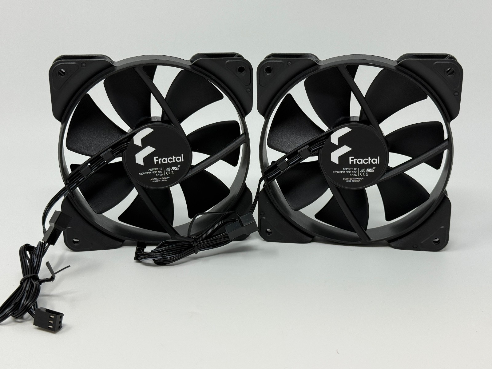 Lot of 2 Fractal Design Aspect 12 120mm 1200 RPM 3 Pin Case Fans (Black) *TESTED