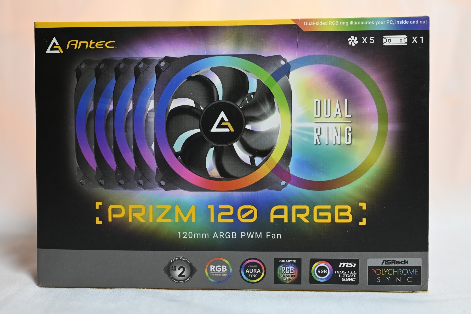 ANTEC PRIZM 120MM ARGB PWM Fan 5 Pack with Fan Controller/HUB – BLACK
