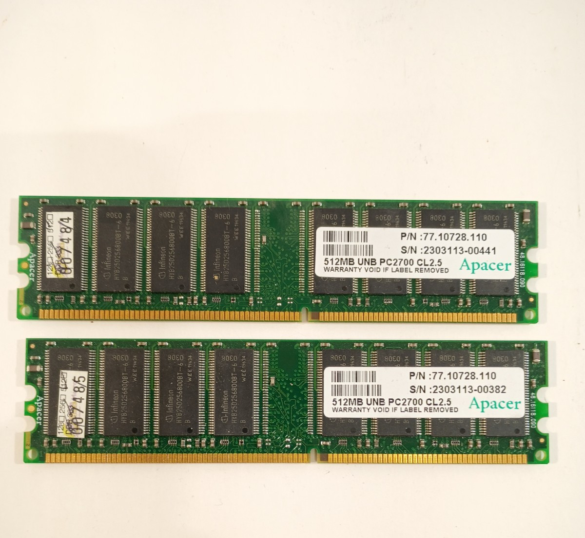 Apacer 512MB UNB PC2700U CL 2.5 RAM 2 ea. (old computer) GC