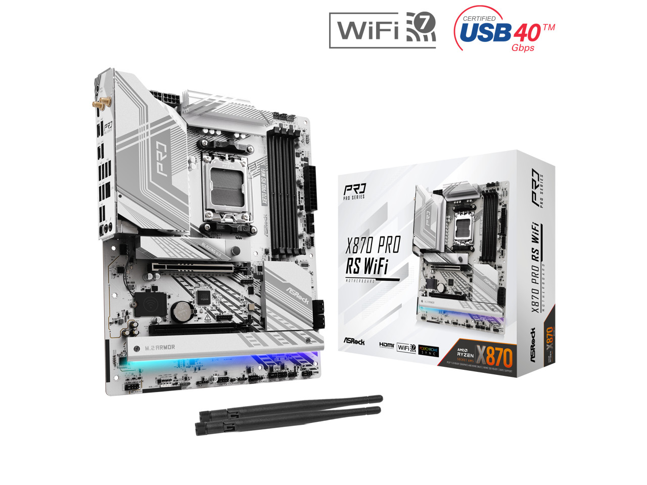 ASRock X870 PRO RS WiFi AM5 AMD X870 SATA 6Gb/s ATX Motherboard