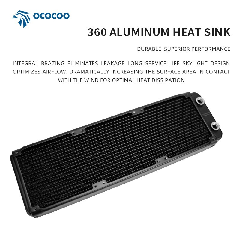 OCOCOO 360mm Aluminum Water Cooling Radiator 18 Waterways 37.5mm Thick G1/4 PC