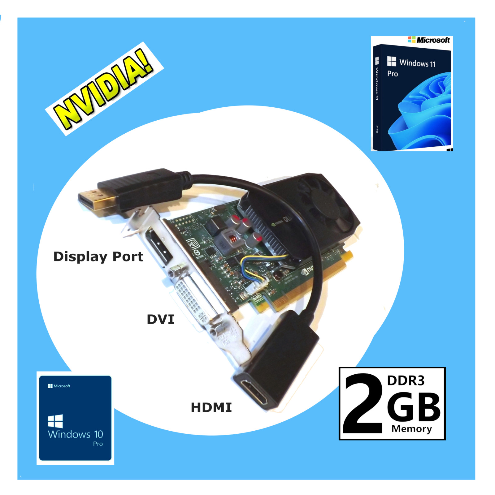 Windows 11✔️Video Card✔️2GB✔️ DVI DP PCI-E 16x LOW PROFILE✔️DELL Optiplex HP SFF