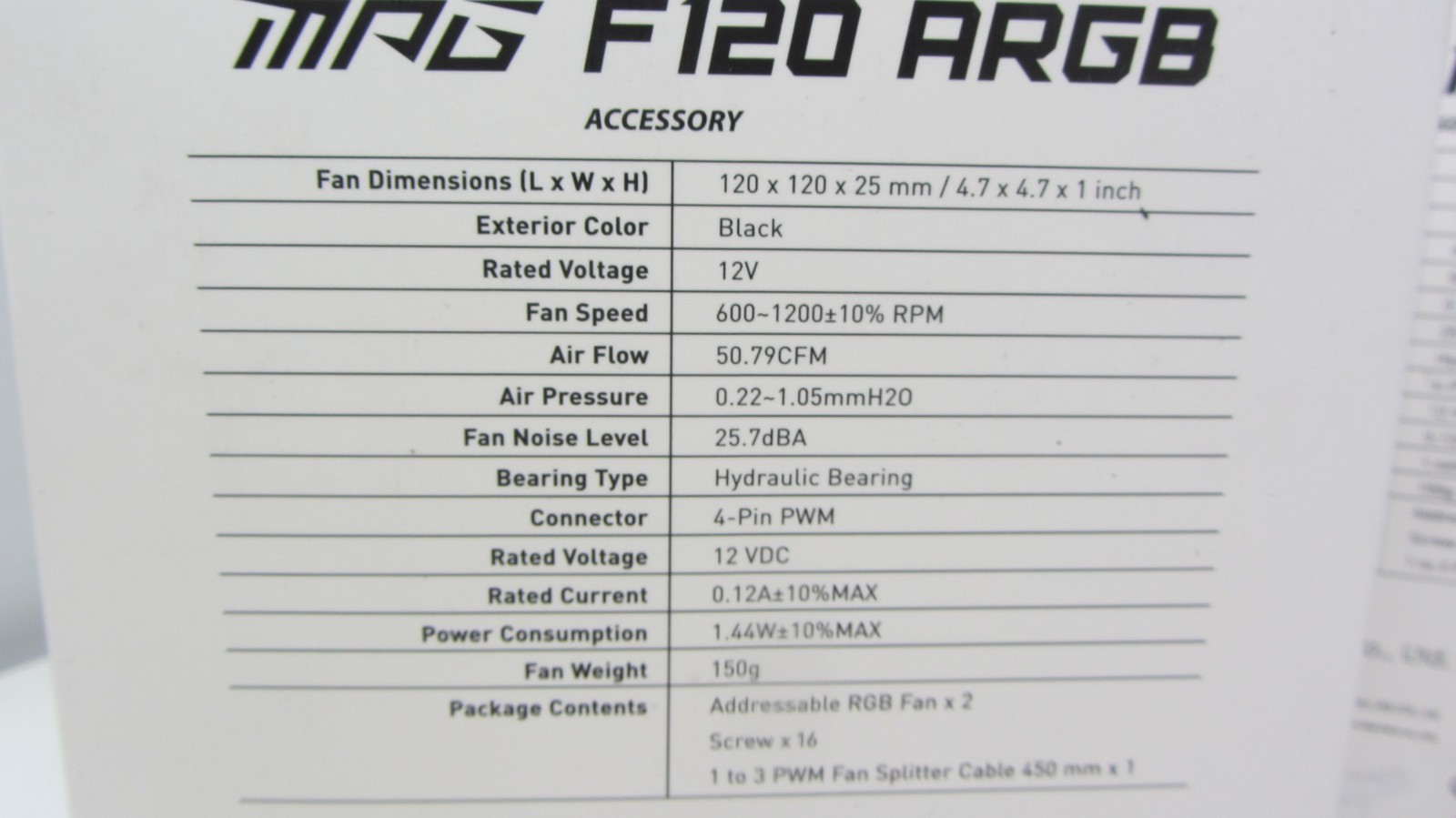 MSI MPG F120 ARGB-2B – 1200 RPM, 120mm, Anit-Vibration ARGB Fans